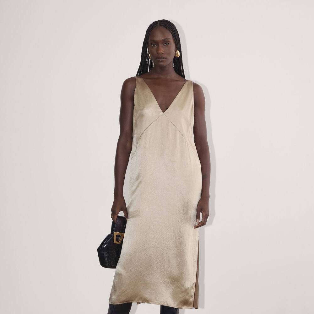 Everlane Women's Satin Slip Dress Sweater in Champagne, Size 16